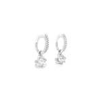 18ct white gold diamond flower drop earrings with claw-set huggie tops and removable scalloped cluster drops, featuring 1.03ct GIA-certified centre diamonds and 0.17ct accent diamonds, F–G colour SI1 clarity.