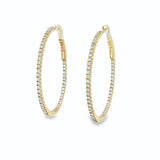 18ct yellow gold diamond hoop earrings with diamonds set along front and inside back