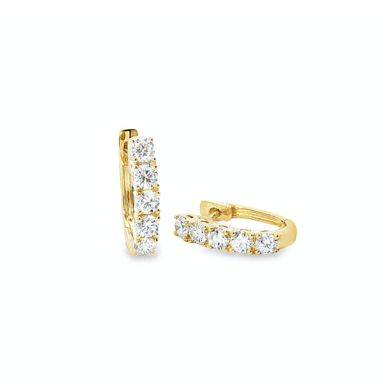 18ct yellow gold oval diamond huggie earrings with claw set diamonds