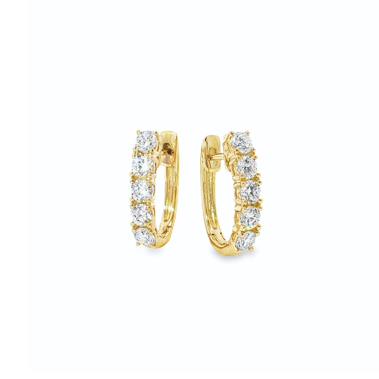 18ct yellow gold oval diamond huggie earrings with claw set diamonds