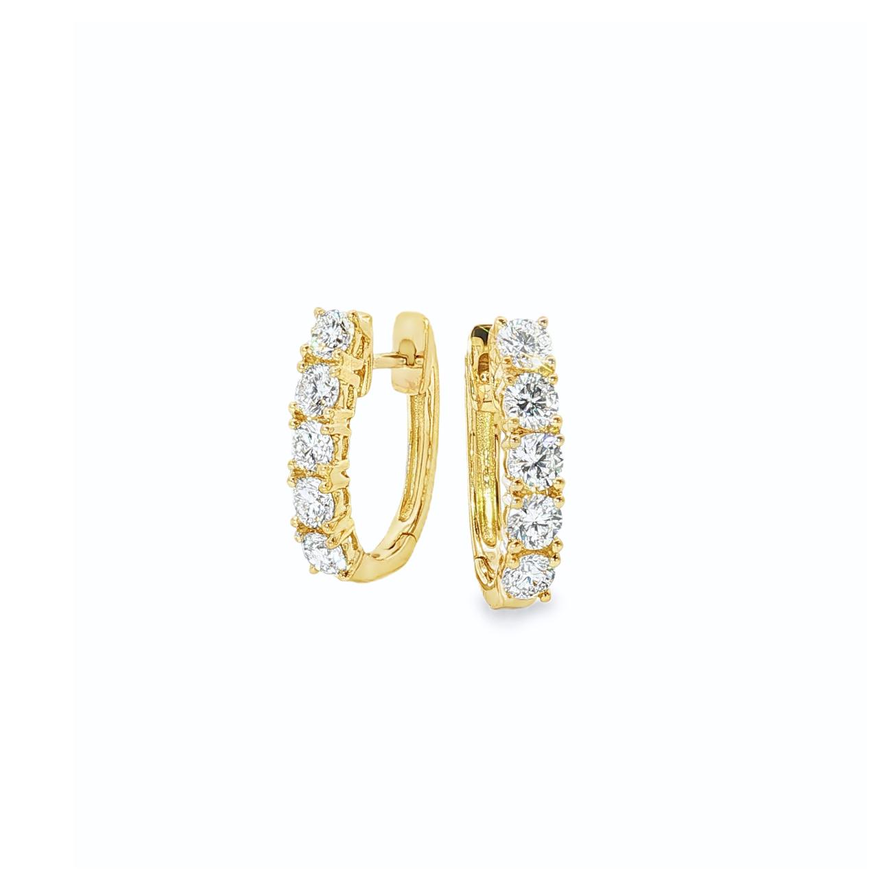 18ct yellow gold oval diamond huggie earrings with claw set diamonds