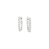 18ct white gold diamond huggie earrings featuring a hinged “U”-shape design with claw-set diamonds along the front and inside back.