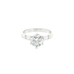 Platinum diamond solitaire ring featuring a 1.53ct round brilliant cut diamond in a six-claw setting, size Q (resizeable).