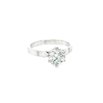 Platinum diamond solitaire ring featuring a 1.53ct round brilliant cut diamond in a six-claw setting, size Q (resizeable).