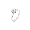 Platinum diamond solitaire ring featuring a 1.53ct round brilliant cut diamond in a six-claw setting, size Q (resizeable).