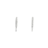 18ct white gold huggie earrings with 13mm round profile, diamond-set front and spike detail, hinged with clip catch fittings.
