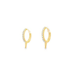 18ct yellow gold huggie earrings with diamond-set front and spike detail, 13mm round profile, hinged with clip catch fittings.