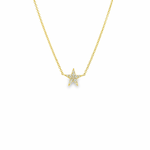 14ct yellow gold necklet featuring a five-pointed star pendant set with 11 round brilliant cut diamonds on a fine trace link chain.