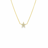 14ct yellow gold necklet featuring a five-pointed star pendant set with 11 round brilliant cut diamonds on a fine trace link chain.