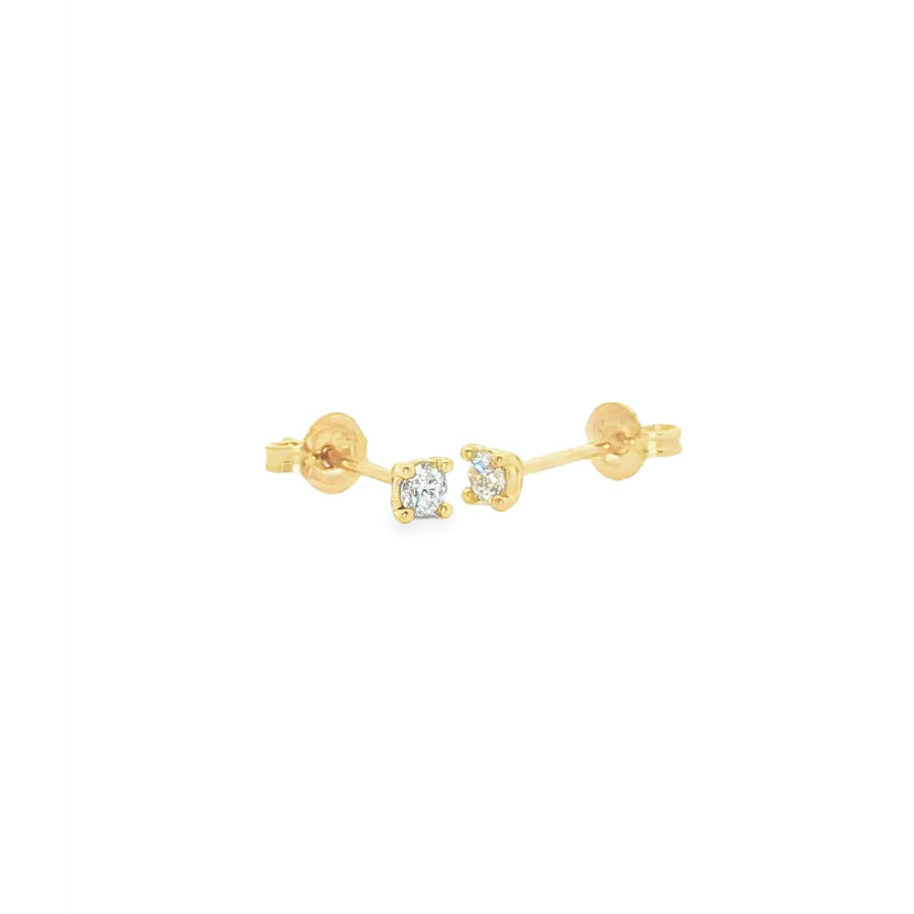 18ct yellow gold diamond stud earrings with round brilliant cut diamonds in four claw settings