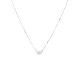 18ct white gold diamond necklet with 0.10ct round brilliant cut diamond in tab setting on fine oval faceted chain.