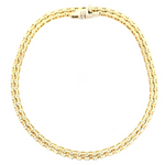 18ct yellow gold diamond tennis bracelet featuring fifty-eight round brilliant cut diamonds totalling 3.02ct, four-claw settings, and a secure slide catch with fold-over clasp.