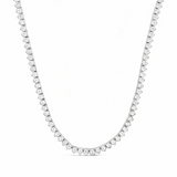 18ct white gold diamond tennis necklet featuring 152 round brilliant cut diamonds totalling 12.35ct (J/SI2) in three-claw settings with a slide clasp and fold-over catch.