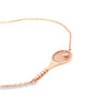 14ct rose gold diamond tennis bracelet featuring a fine adjustable trace link chain and a central tennis racquet charm set with a 0.03ct round brilliant cut diamond.