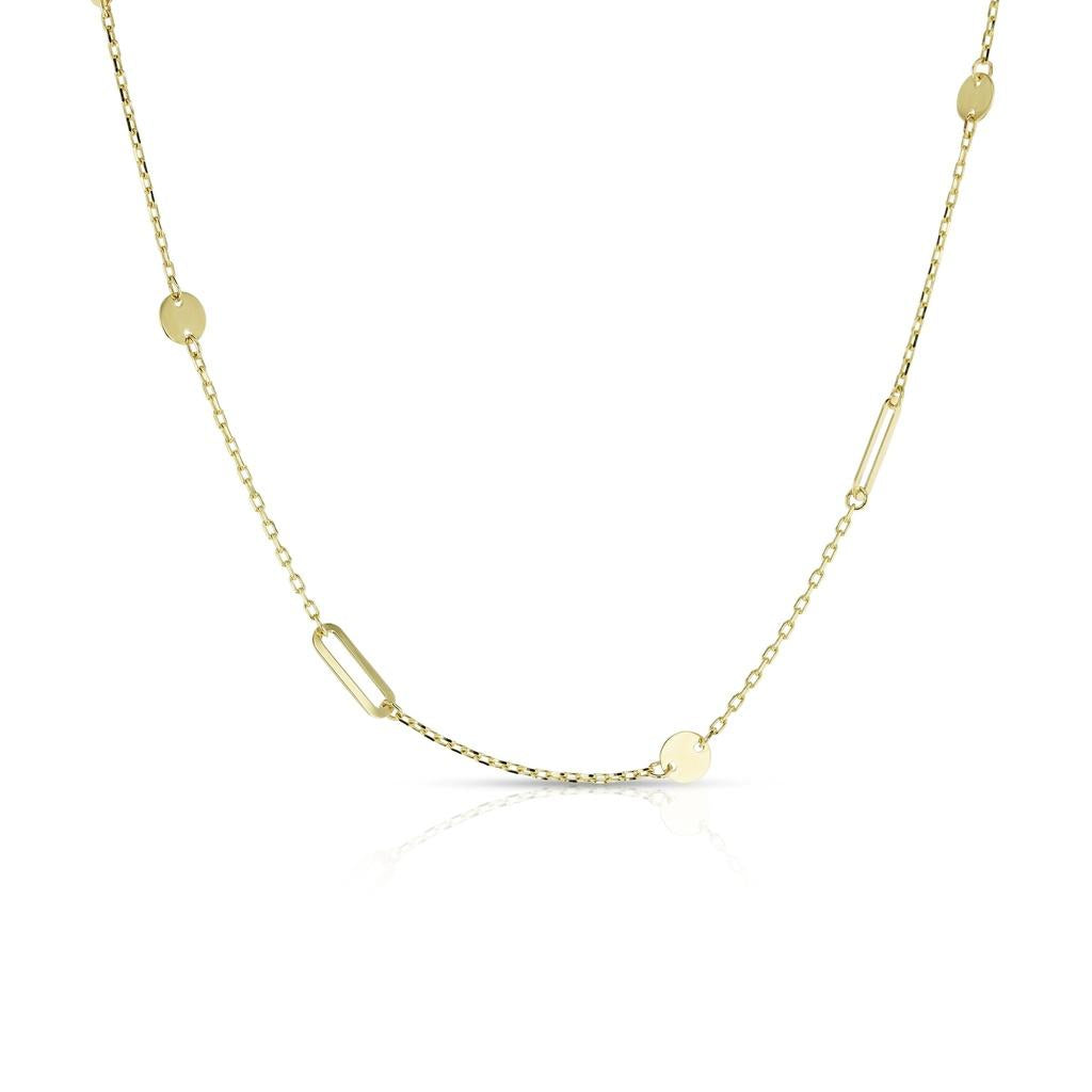 9ct yellow gold necklace with facetted chain, round discs and oval links