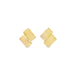 9 ct yellow gold stud earrings with a double-offset curved rectangular design (13 × 10 mm), featuring post and butterfly fittings.
