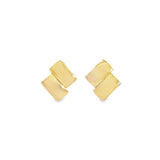 9 ct yellow gold stud earrings with a double-offset curved rectangular design (13 × 10 mm), featuring post and butterfly fittings.
