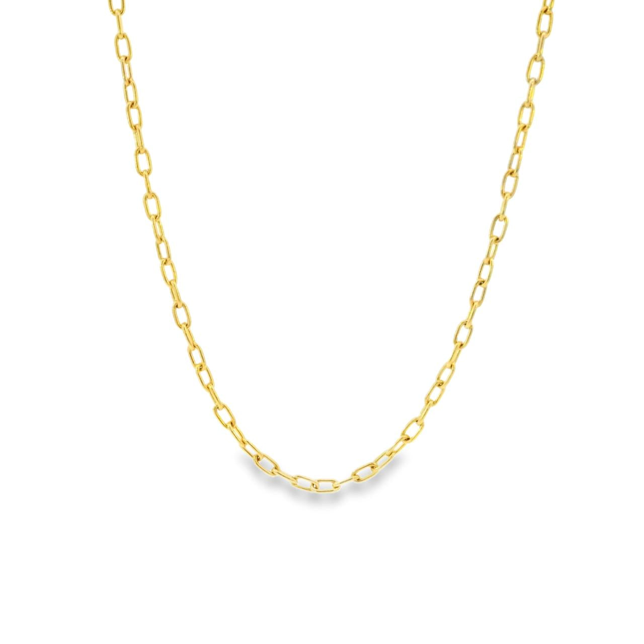 9ct yellow gold elongated oval trace link necklet with parrot clasp, 80cm length.
