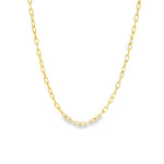 9ct yellow gold elongated oval trace link necklet with parrot clasp, 80cm length.