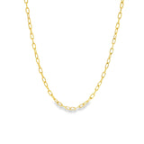 9ct yellow gold elongated oval trace link necklet with parrot clasp, 80cm length.