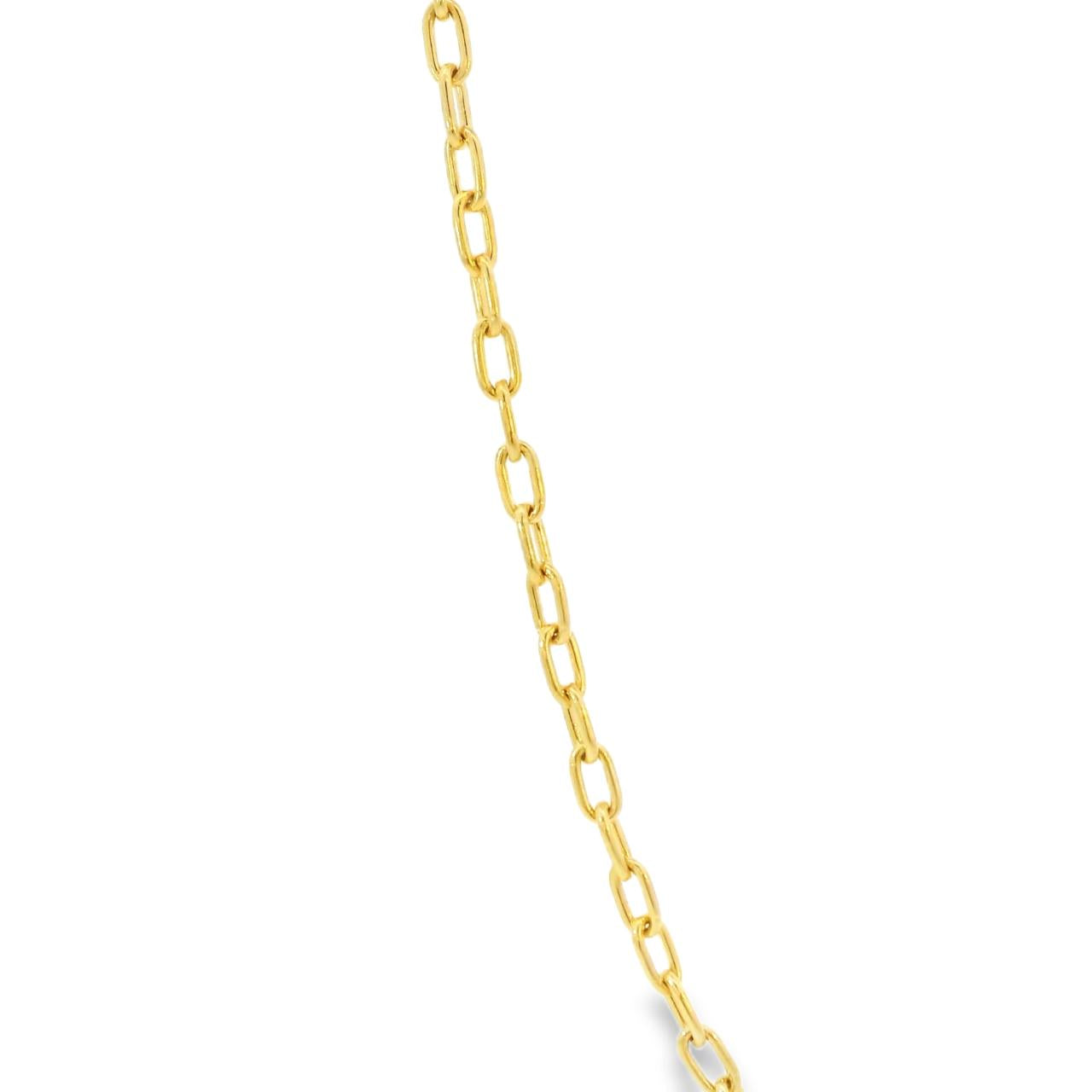 9ct yellow gold elongated oval trace link necklet with parrot clasp, 80cm length.