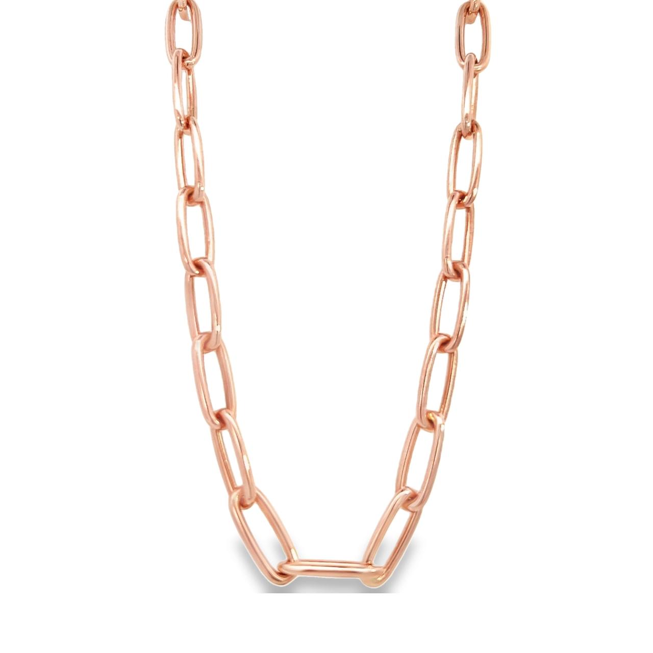 9ct rose gold elongated paperclip link necklet with parrot clasp.
