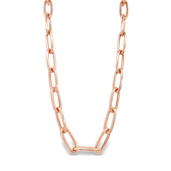 9ct rose gold elongated paperclip link necklet with parrot clasp.