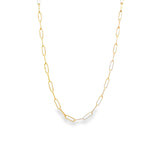 9ct yellow gold elongated oval paperclip link necklet with parrot clasp, 2.10 mm wide, 45 cm long.