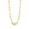 9ct yellow gold elongated paperclip link necklet with parrot clasp, 45cm length.