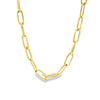 9ct yellow gold elongated paperclip link necklet with parrot clasp, 45cm length.