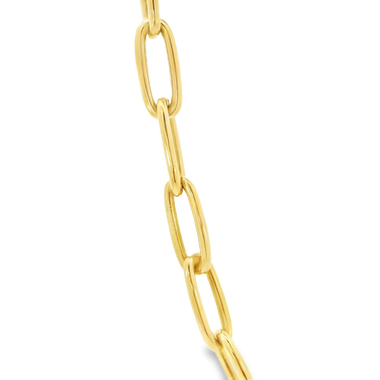9ct yellow gold elongated paperclip link necklet with parrot clasp, 45cm length.