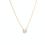 18ct yellow gold necklace with emerald cut diamond set horizontally in bezel