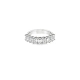 18ct white gold ring featuring nine emerald cut diamonds totalling 2.15ct in a straight row claw setting with a scalloped undercarriage.