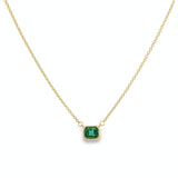 18ct yellow gold necklace with emerald cut emerald set horizontally in bezel