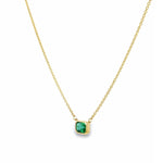 18ct yellow gold necklace with emerald cut emerald set horizontally in bezel