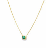 18ct yellow gold necklace with emerald cut emerald set horizontally in bezel