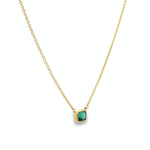 18ct yellow gold necklace with emerald cut emerald set horizontally in bezel
