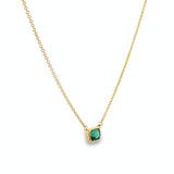 18ct yellow gold necklace with emerald cut emerald set horizontally in bezel