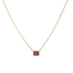 18ct yellow gold necklace with emerald cut ruby set horizontally in bezel