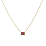18ct yellow gold necklace with emerald cut ruby set horizontally in bezel