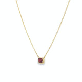 18ct yellow gold necklace with emerald cut ruby set horizontally in bezel