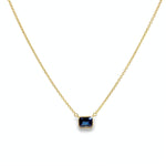 18ct yellow gold necklace with emerald cut sapphire set horizontally in bezel