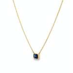 18ct yellow gold necklace with emerald cut sapphire set horizontally in bezel