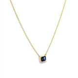 18ct yellow gold necklace with emerald cut sapphire set horizontally in bezel