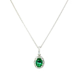 18ct white gold emerald and diamond pendant with oval emerald and halo design
