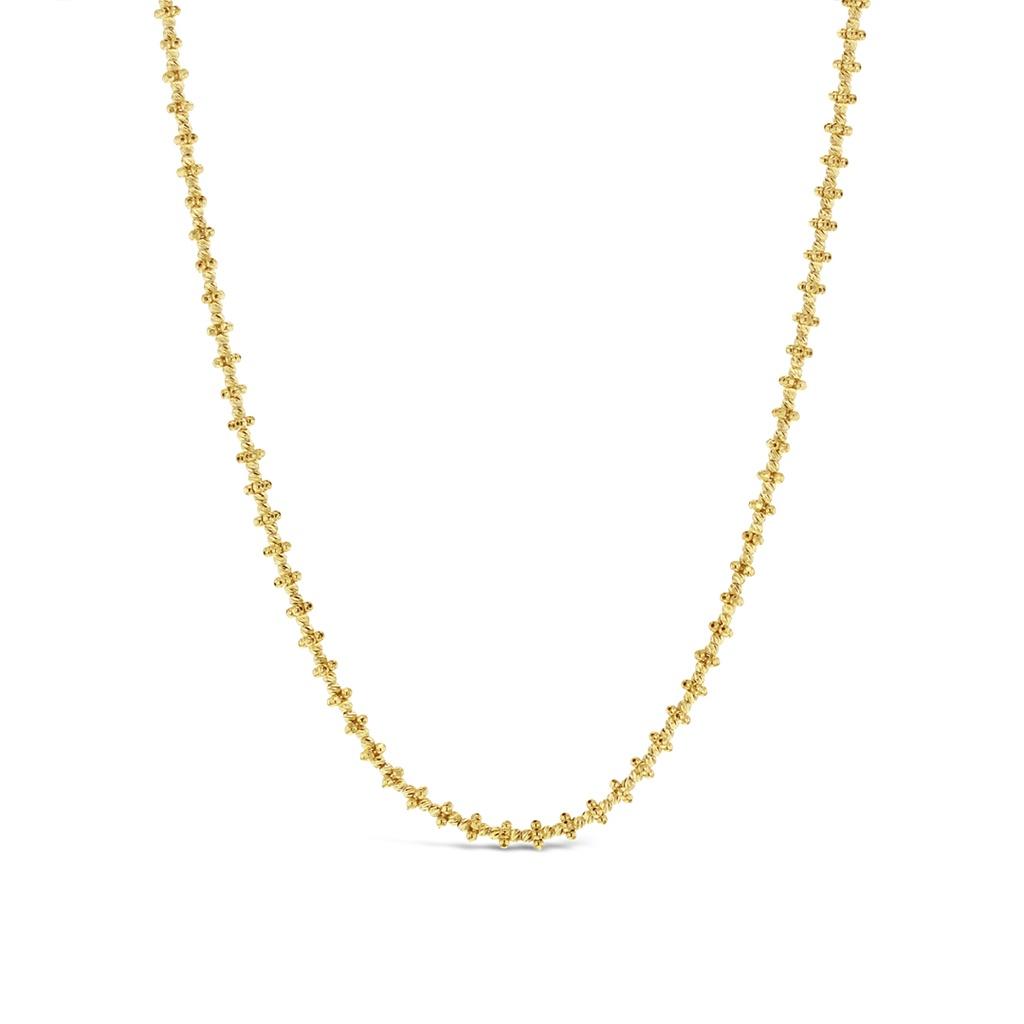 9ct yellow gold necklace with facetted square and round bead pattern