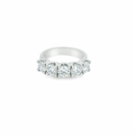 Platinum five-stone diamond ring featuring five GIA-certified round brilliant cut diamonds totalling 2.01 carats, set in classic claws with a scalloped V-shaped undercarriage.