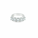 Platinum five-stone diamond ring featuring five GIA-certified round brilliant cut diamonds totalling 2.01 carats, set in classic claws with a scalloped V-shaped undercarriage.