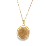 9ct yellow gold pendant featuring a 1913 full English Sovereign coin in a four-tab circular rim setting with articulated pendant runner.