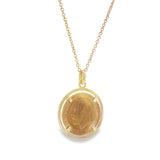 9ct yellow gold pendant featuring a 1913 full English Sovereign coin in a four-tab circular rim setting with articulated pendant runner.